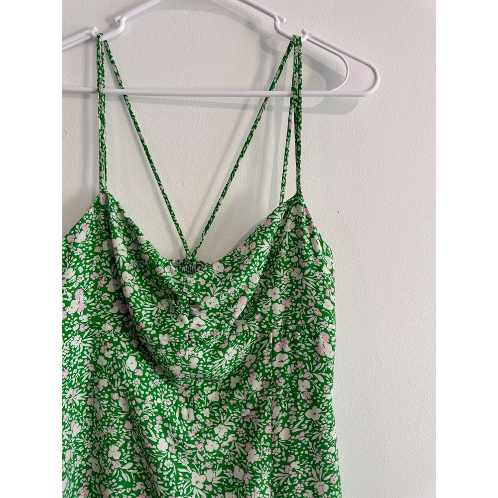 Zara Floral Midi Dress Women M Green Side Slit Cottagecore Wedding Garden Summer - Picture 4 of 7